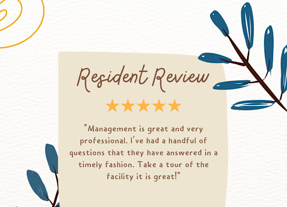 A resident review for Arbor Ridge with a five-star rating and a quote from a satisfied customer named Ethan Prosser.