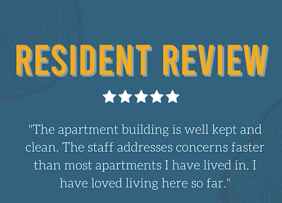 A resident review for Timber Ridge Apartments highlights positive feedback about the cleanliness and responsiveness of the staff.