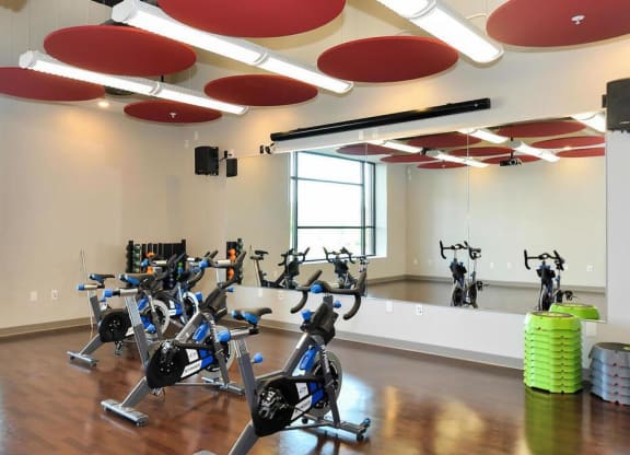 a gym with various exercise bikes in it at Bluestone Lofts, Duluth Minnesota