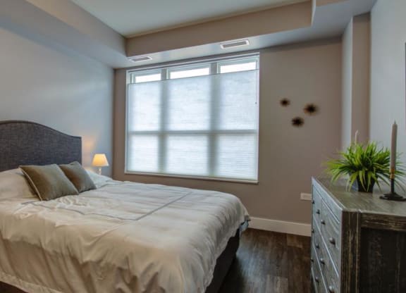 a bedroom with a large bed and a window at Barrington 101, Barrington, IL