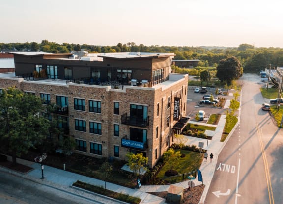 an aerial view of a building in a city street at Barrington 101, Illinois
