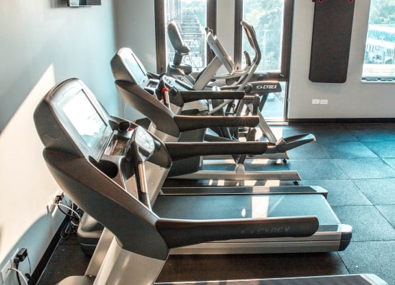 a row of cardio machines in a gym at Barrington 101, Barrington, 60010