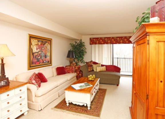 a living room with a couch and a table