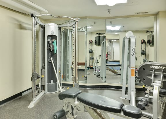a gym with weights and other equipment in a residents home