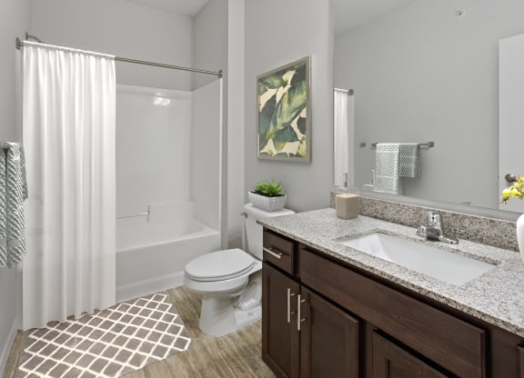 a bathroom with a toilet and a sink and a shower at EastGate Apartments, Rochester, 55904