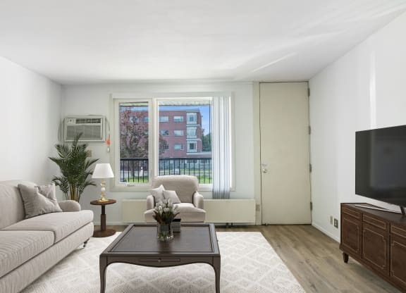 a living room with a couch and a coffee table
