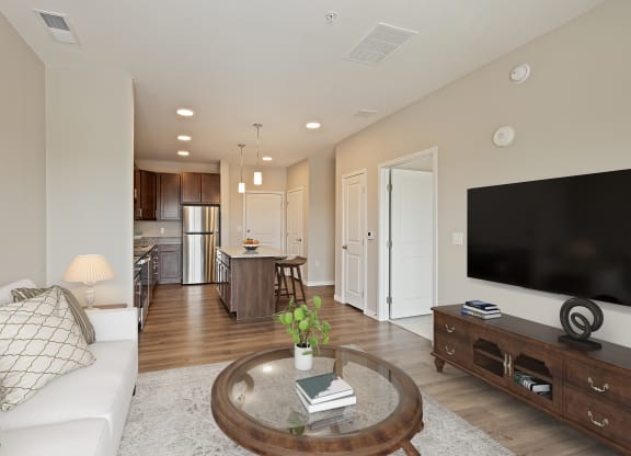 Living Room With TV at The Quill 55+ Apartments, Hastings, Minnesota