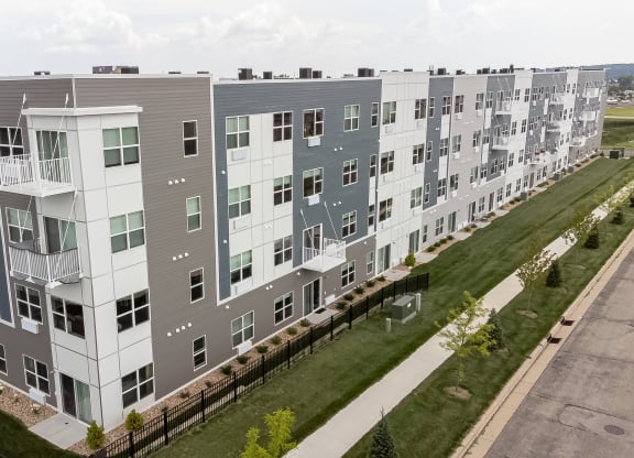 an aerial view of an apartment building on a city street at Technology Park Apartments, Rochester, MN