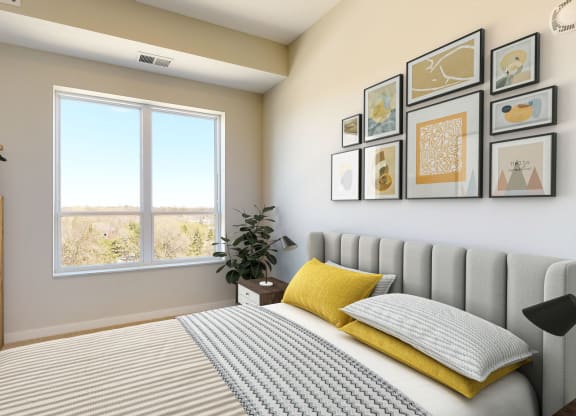 Bedroom With Large Window at The Exchange Apartments, Minnesota