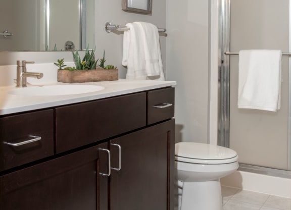 updated bathroom with standing shower