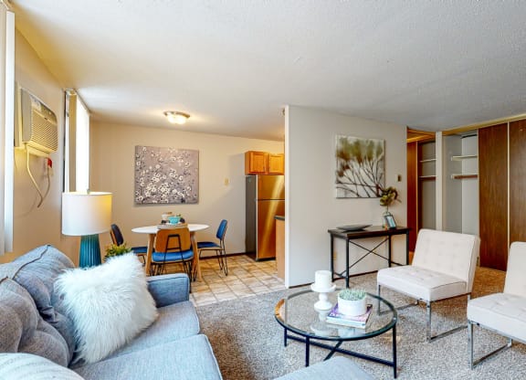 a living room with a couch and a chair