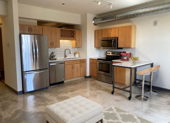 Fully Equipped Kitchen In Clubhouse at 700 Central Apartments, Minneapolis, MN