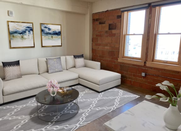Window And Sofa in Living Room at 700 Central Apartments, Minneapolis, MN