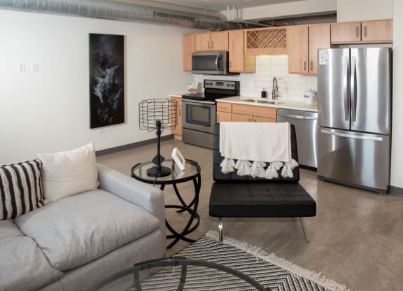 Open Kitchen with Living Room at 700 Central Apartments, Minneapolis, MN