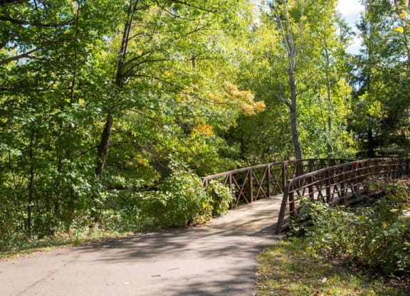 wooden bridge at Aspenwoods Apartments, Eagan, Minnesota