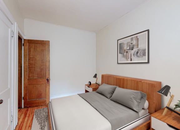a bedroom with a bed and a closet