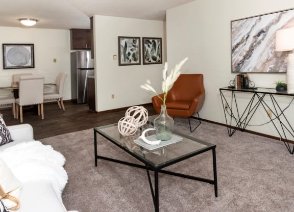 a living room with a couch and a coffee table