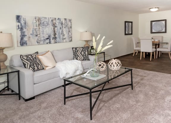 a living room with a couch and a coffee table