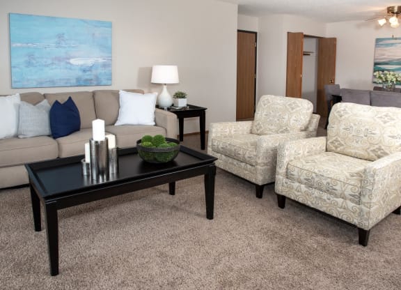 Classic 2 bedroom, 1.5 bath, living room model at Cinnamon Ridge Apartments, Eagan, MN, 55122