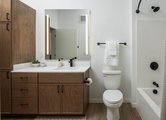 A white toilet sits next to a sink in a bathroom.