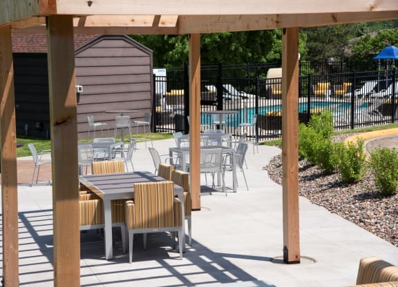 Patio with gas grills and fire pit