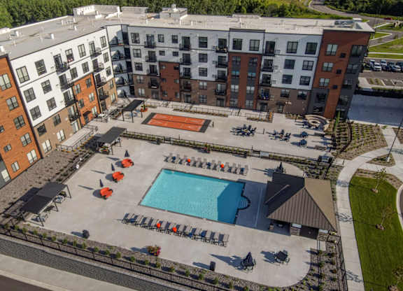 An aerial view of a pool at The Edison at Maple Grove, Minnesota, 55311 