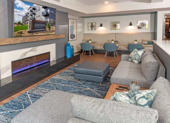Living Room With Kitchen Area at Grove80 Apartments, Minnesota