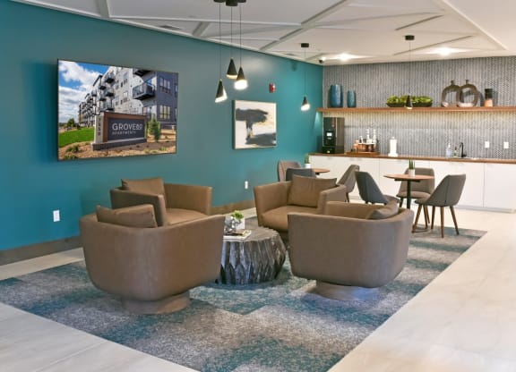 Lobby Seating at Grove80 Apartments, Cottage Grove