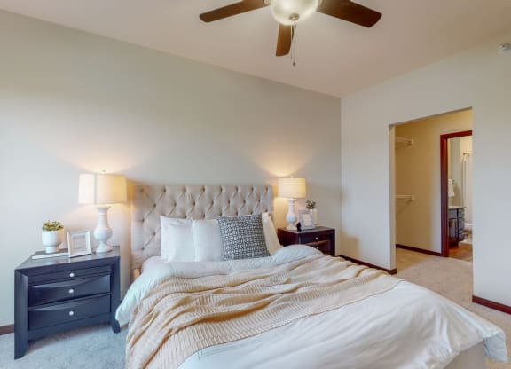 Bedroom With Ceiling Fan at Lake Jonathan Flats, Chaska, MN, 55318