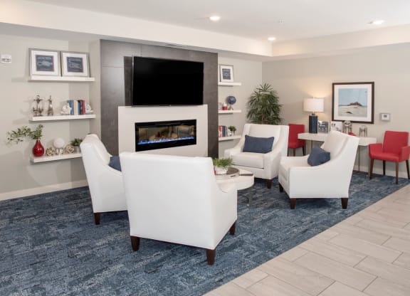 Resident Lounge with Media at Lake Jonathan Flats, Chaska, Minnesota