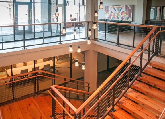 Mixed Material Exposed Staircase at Apartment in Minneapolis, MN