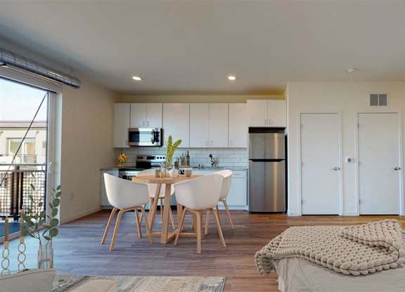Bright Kitchen at The Bessemer at Seward Commons Apartments, Minneapolis