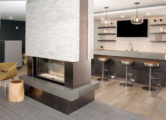 Clubhouse Catering Kitchen and Fireplace at The Finn I, St. Paul, MN 55116