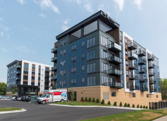 Apartment Building Exterior at The Exchange Apartments, Minnesota, 55112