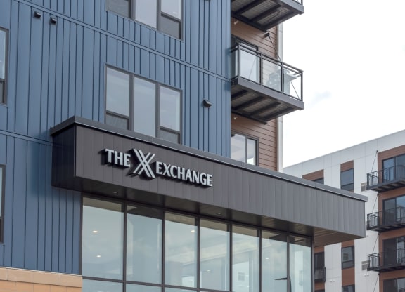 Outside Of A Building at The Exchange Apartments, New Brighton, MN
