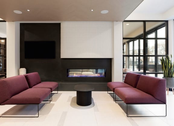 Lounge in Lobby Area with Fireplace at The Hill Apartments, Minnesota, 55102