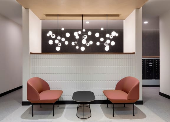 Lobby Lounge with Modern Decor and Details  at The Hill Apartments, Saint Paul, MN