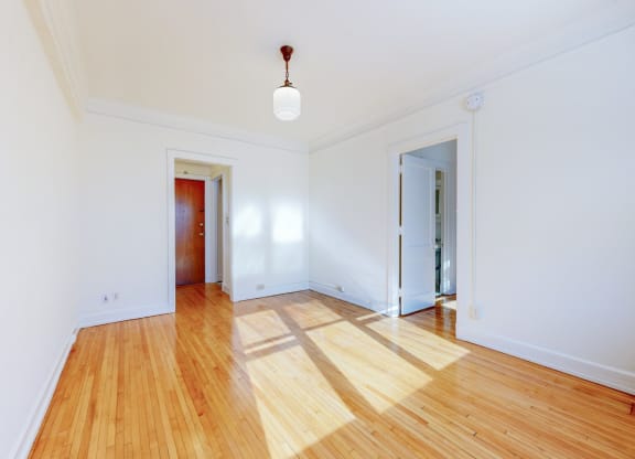 An Open-Style Living Room with Gorgeous Restored Hardwood Flooring at The Park Apartments in Minneapolis