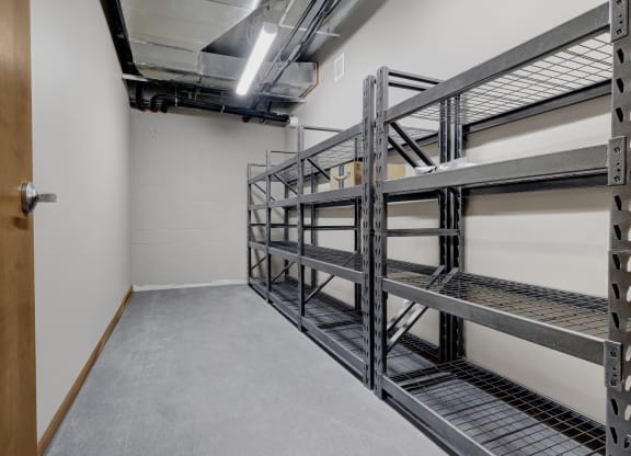 shelves with packages at The Yards and Backyards, Saint Paul