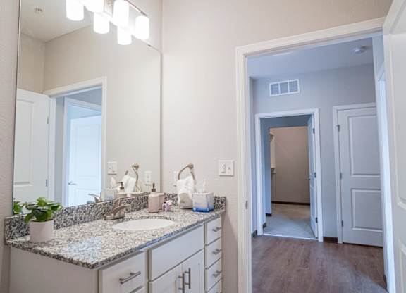 Bathroom with sink and mirror at The Yards, South St. Paul, Minnesota