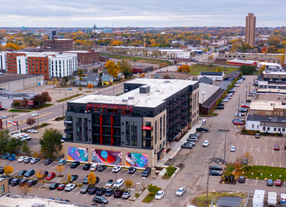 Drone Community View at Tyler Street Stacks, Minneapolis Minnesota