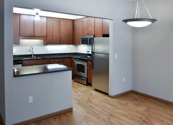 Spacious kitchen overlooking dining