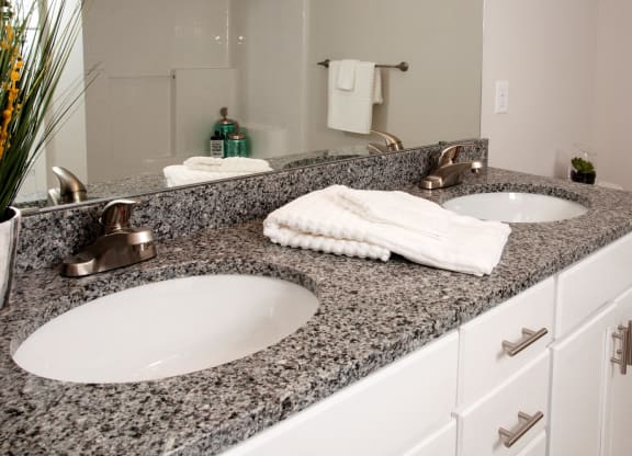 Vanity With Granite Slab And Dual Sink at Victoria Flats, Minnesota, 55386