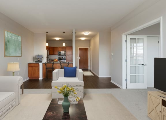 Living Room with Kitchen View at Waterstone Place in Minnetonka, MN 55305