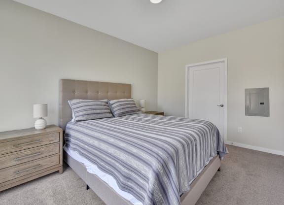 a bedroom with a bed and two night stands