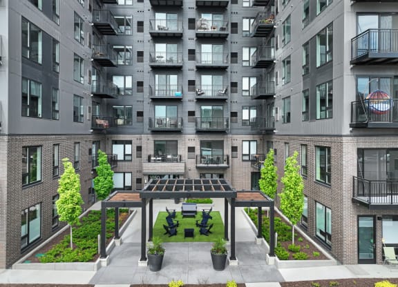 a view of the courtyard at the m on hennepin apartments in minneapolis,