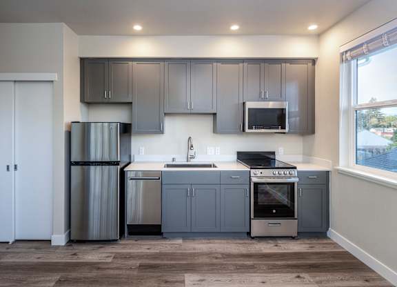 Modern kitchen at 888 Fourth Street Apartments, LLC, Santa Rosa, California