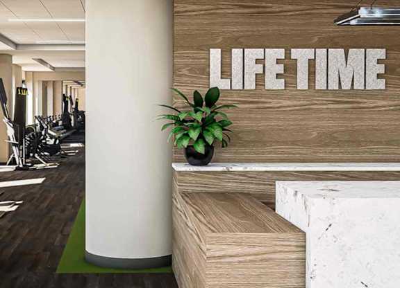 A gym with a sign that says Lifetime at One West,New York, NY