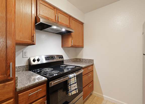 A kitchen with a stove and a refrigerator.