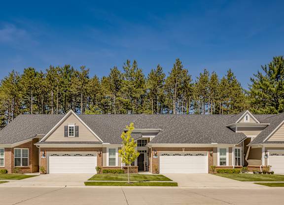 A row of houses with a tree in front of the first one.